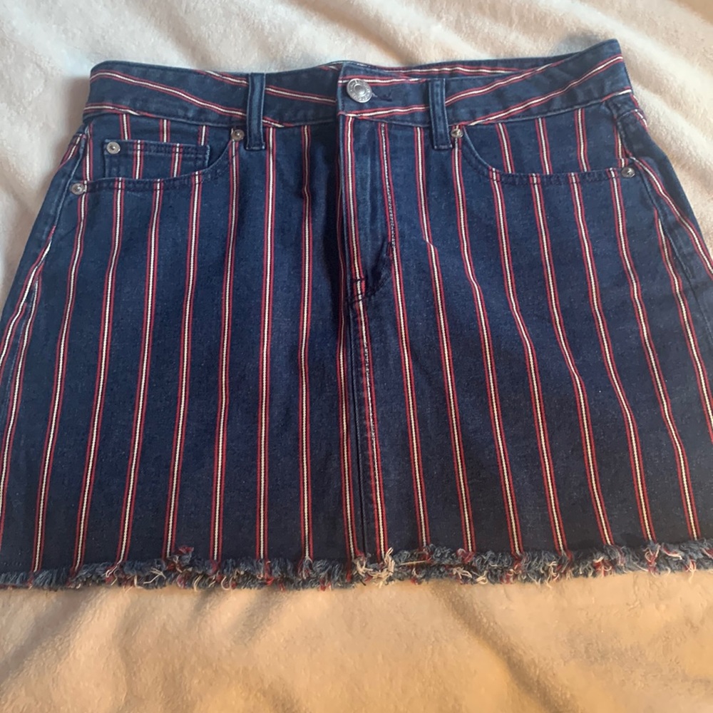 American Eagle denim striped mini skirt size 10 15.5 inches long NWOT